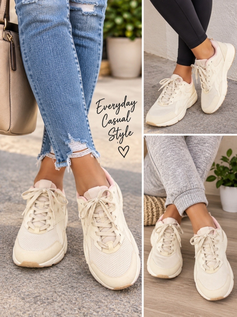 **Reebok Cream and Light Pink Women's Athletic Sneakers